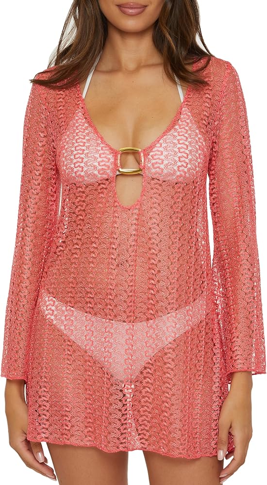 BECCA Golden Crochet Tunic, Casual, Pull On, Sheer, Beach Cover Ups for Women