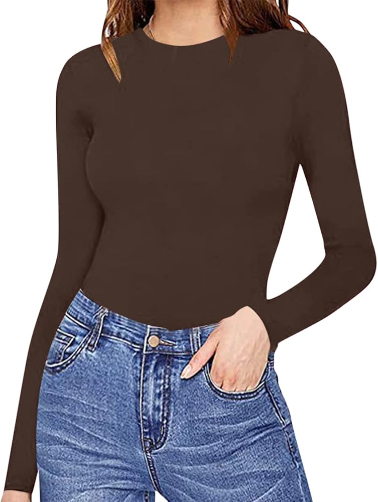 Womens Crew Neck Long Sleeve Bodysuit Comfortable Against The Skin Tops Sexy Body Suits Women Clothing Thermal