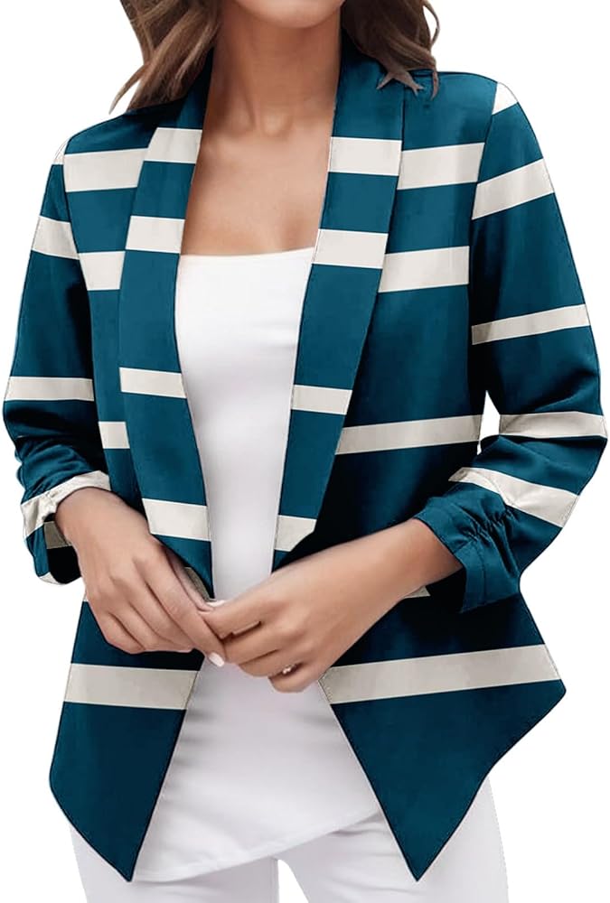 Casual Blazer Jacket Women Trendy Long Sleeve Open Front Work Office Blazers 2023 Lapel Button Business Jacket Coats