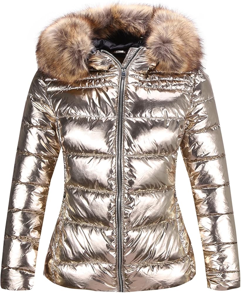 Bellivera Womens Lightweight Puffer Jacket, Winter Coats for Women Warm Quilted Bubble Padded Hood Coat with Faux Fur Collar