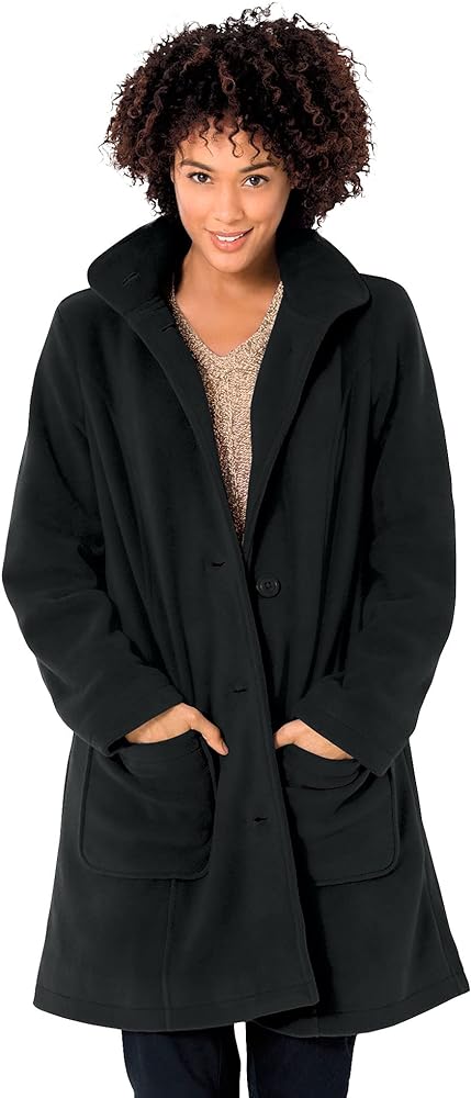 Woman Within Women's Plus Size Hooded A-Line Fleece Coat