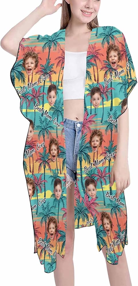 Custom Face Swimsuit Coverup for Women Personalized Photo Bathing Suit Cover Up Customized Bikini Cover Up Dress