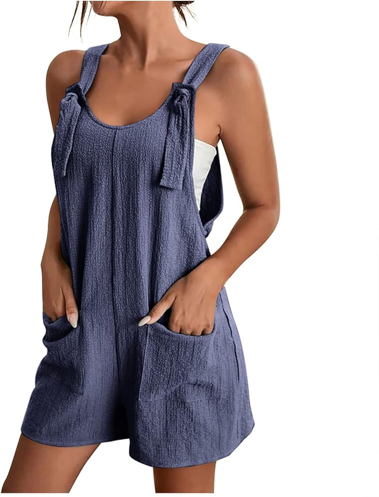 Womens Dressy Jumpsuits Shorts Summer Casual Sleeveless Romper Adjustable Strap Jumper Bib Overalls Shorts Loose Fit