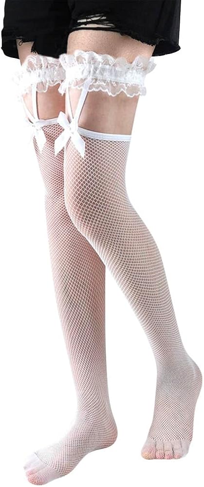 3 Pairs Lace Top Fishnet Stockings Sexy Mesh Thigh High Pantyhose Women Tight Hosiery Bow Suspenders Hold up Stockings