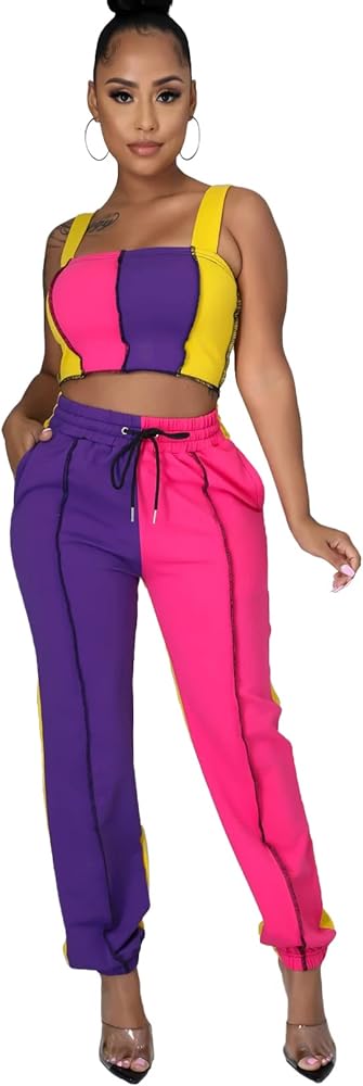 Sexy Two Piece Outfits for Women Summer Crop Tank Top with High Waisted Pants Set Track Suits