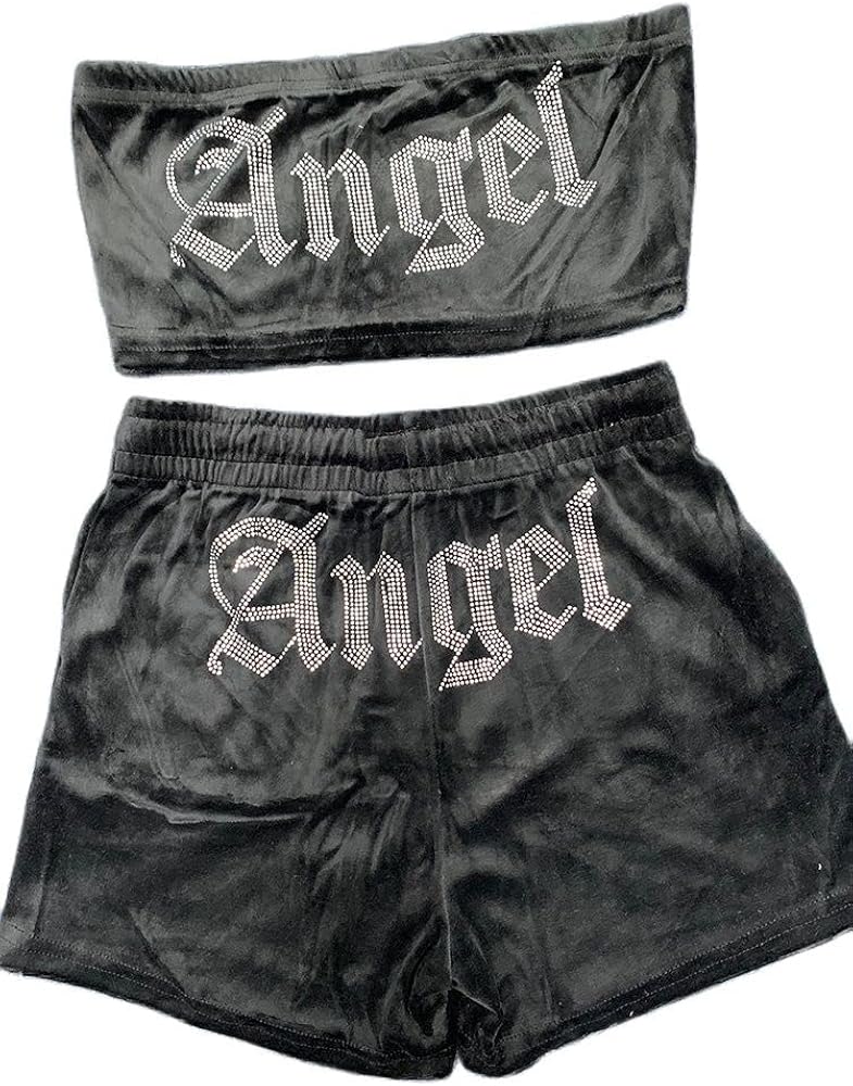 2pcs Velour Angel Bandeau Set Black