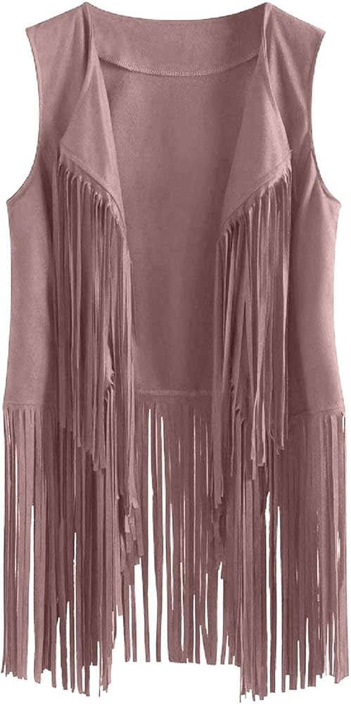 Tassel Sleeveless Vest for Women Hippie Suede Casual Jacket Vest Waistcoat Fringe Outwear Tops Cowgirls Outfits