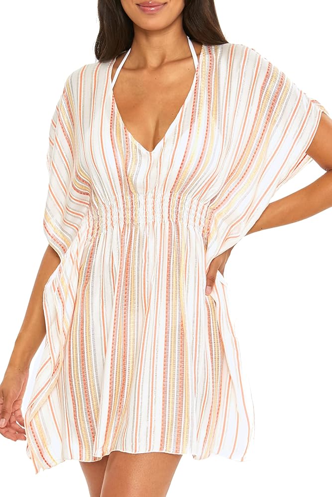 BECCA Women's Radiance Woven Tunic, Plunge V-Neck, Casual, Beach Cover Ups