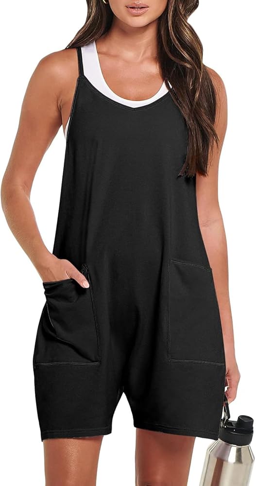 Women's Overall Shorts Rompers Sleeveless Spaghetti Strap Baggy Overalls Jumpers High Elasticity and Loose Fitting