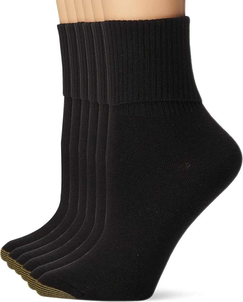 Gold Toe Women's 12-Pack Turn Cuff Sock Shoe Size 6-11, Black