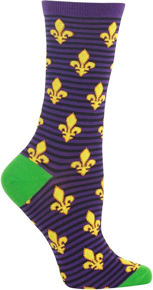 Hot Sox Womens Fleur De Lis Crew Socks, Womens Shoe Size 4-10.5, Purple