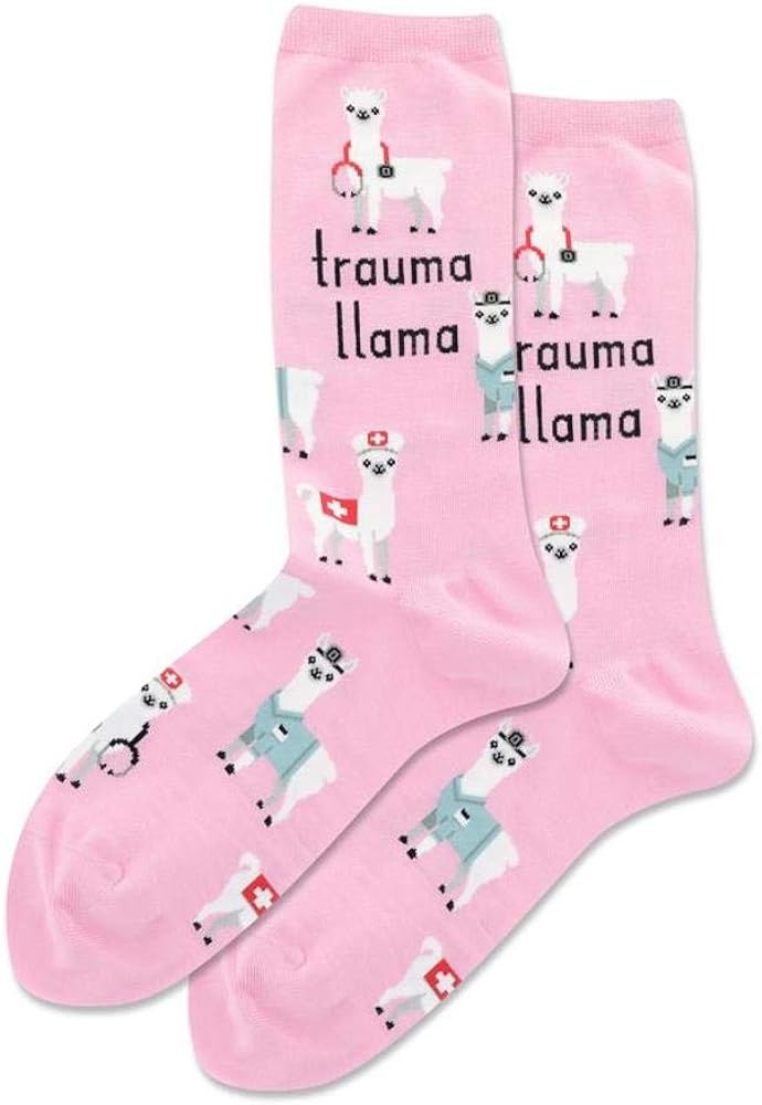 Hotsox Women's Trauma Llama Crew Socks 1 Pair, Pink, Women's 9-11