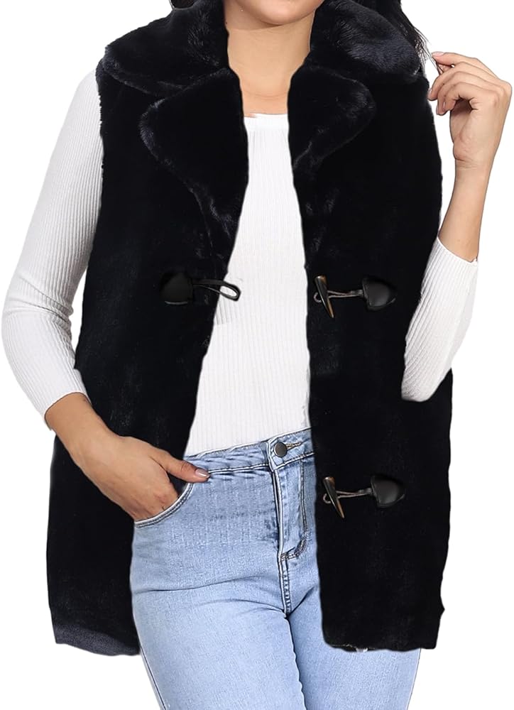 Edary Women's Faux Fur Vest Autumn and Winter Waistcoat with Pockets Fur Sleeveless Vest Jacket for Women MJ002