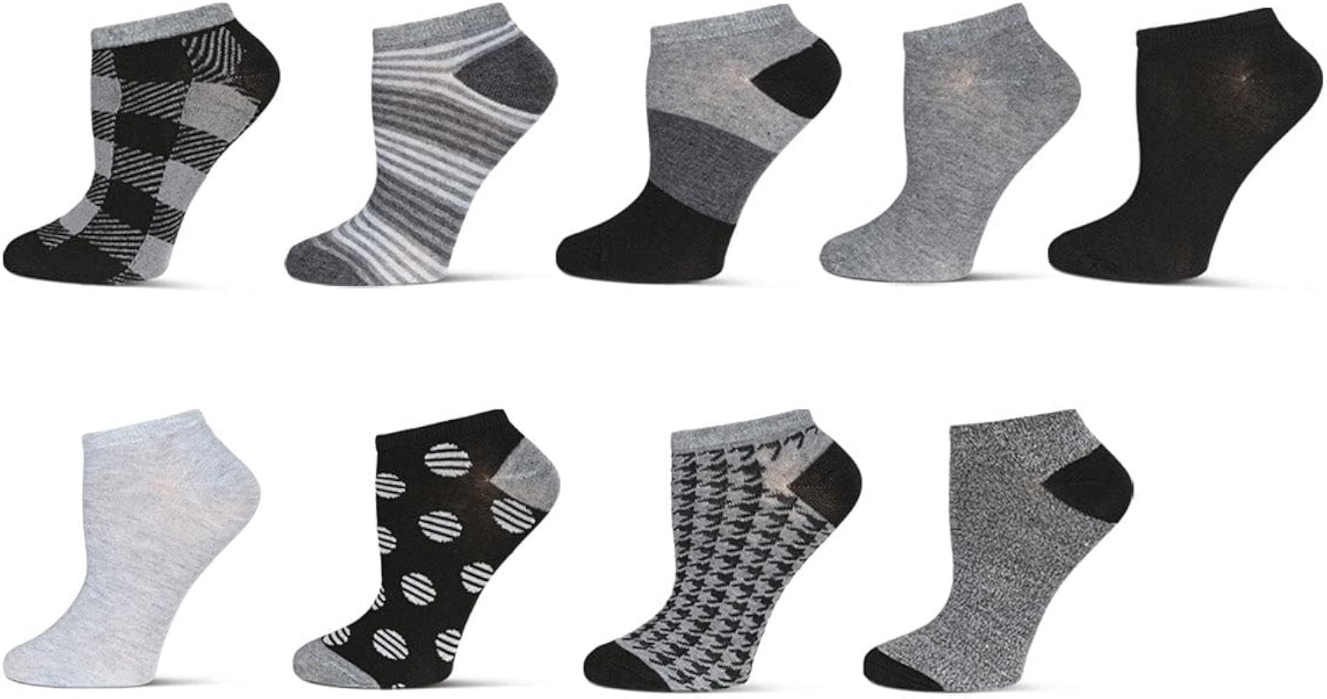 MeMoi Women's 10 Pair Pack Buffalo Check Low Cut Socks