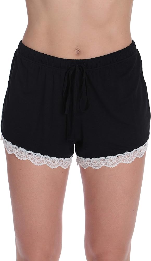 #followme Ultra Soft Stretch Jersey Pajama Shorts w/Lace Trim & Back Pocket