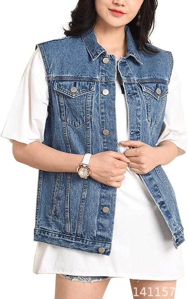 Women's Denim Jean Vest Sleeveless Jackets Distressed Classic Vest Cotton (Light Blue, 3X-Large)