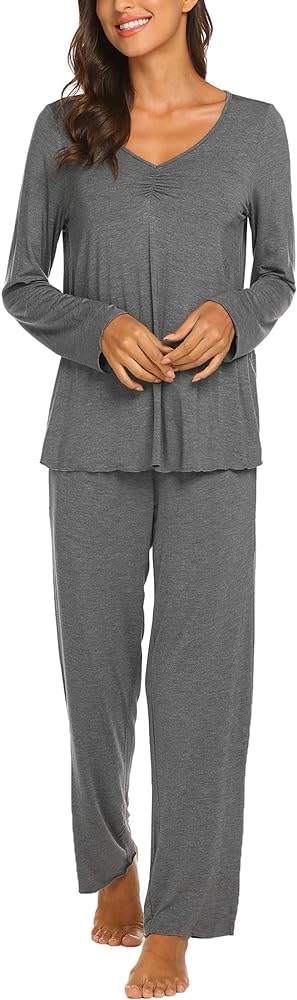 Ekouaer Women's Pajama Set Long Sleeve Pj Sets Two Piece Loungewear Soft Pajama Top and Pants Pjs Sleepwear