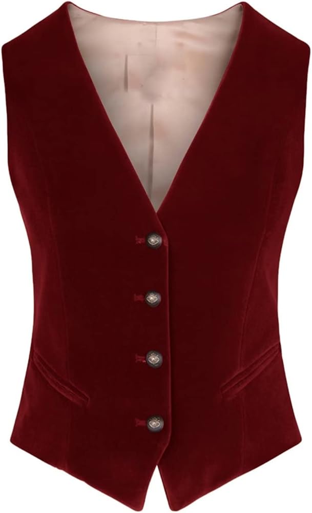 Women's Suit Vest Velvet V Neck 4 Button Formal Business Vests Sleeveless Jacket