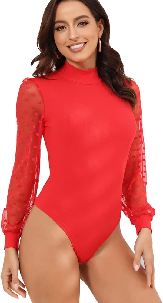 BUENOS NINOS Bodysuit For Women Mock Turtle Neck Long Sleeve Body suits Women Clothing Top Bodysuit