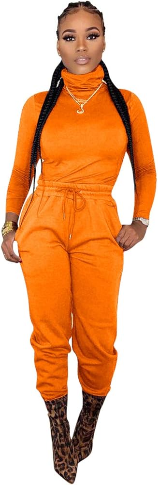 ECHOINE Womens Two Piece Outfits Turtleneck Knit Bodycon Top Skinny Pants Set Jumpsuits S XXL