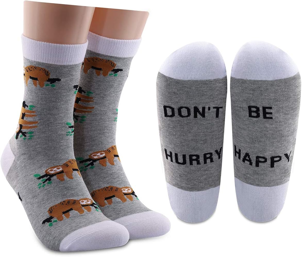 LEVLO Sloth Socks Gift for Sloth Lover Don't Hurry Be Happy Sloth Cotton Socks Sloth Friendship Gift for Women Girls