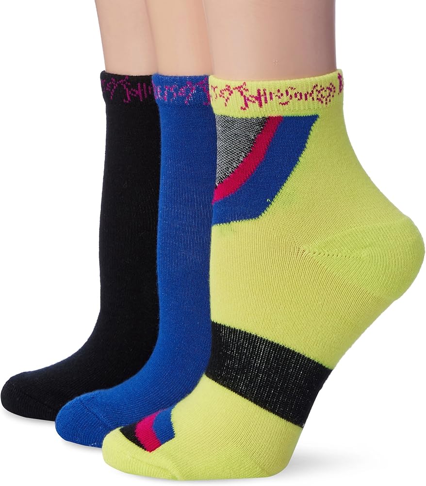 Betsey Johnson Women's Athletic Groovy Arch Support Quarter Crew 3 Pack Sock