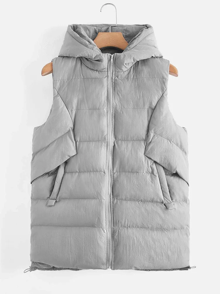 Jackets for Women - Zip Up Hooded Puffer Vest Coat (Color : Gray, Size : Tall M)