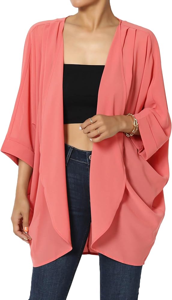 Women's Semi Sheer Chiffon Kimono Cardigan Solid Casual Summer Beach Cover Up