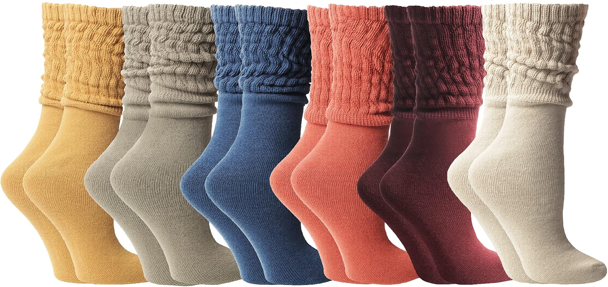 Yacht & Smith 6 Pairs Women's Scrunched Slouch Socks, Cotton Boot Socks Bulk Pack for Everyday Comfort & Style, Size 9-11