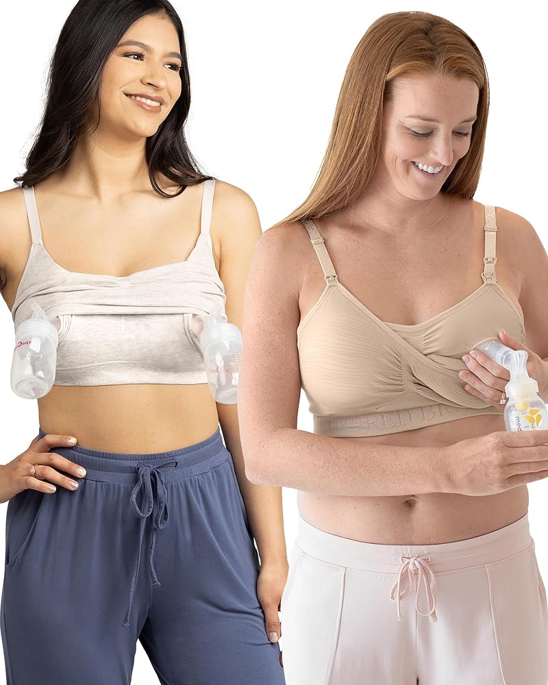 Kindred Bravely 2-Pack Hands Free Pumping Bra & Sleep Pumping Bra Bundle (Beige & Oatmeal Heather, Large)