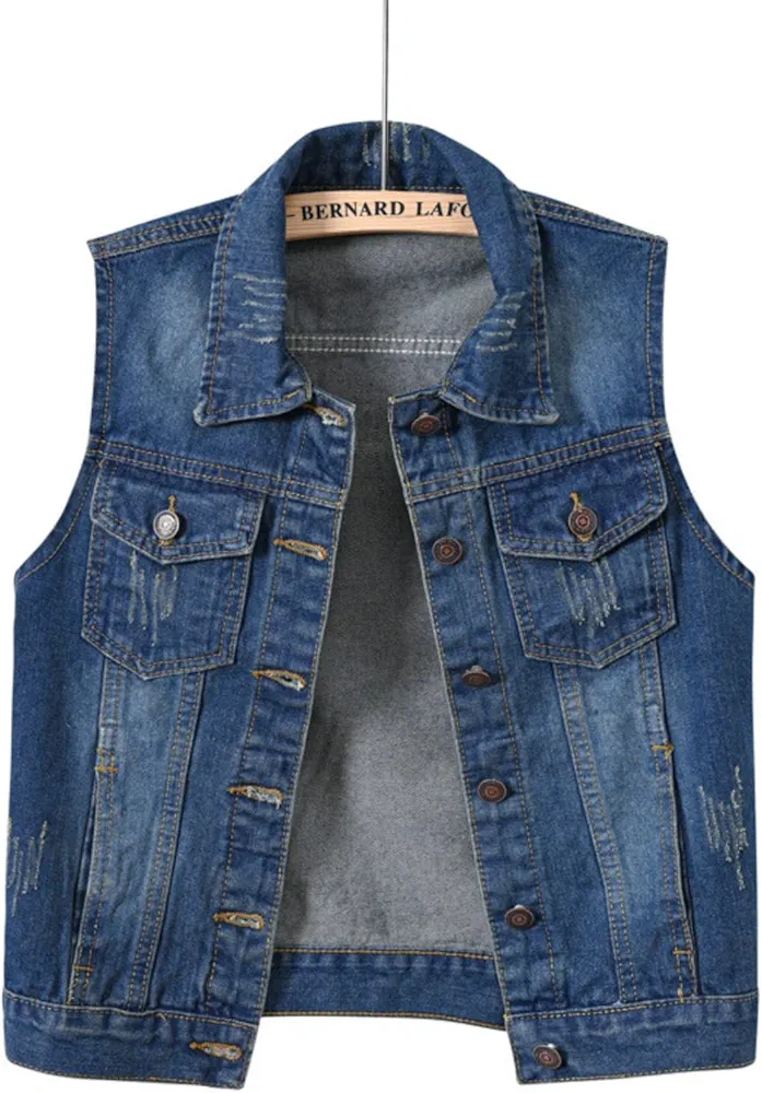 Women Denim Vests Sleeveless Jean Jackets for Waistcoat Coats,Blue,XL