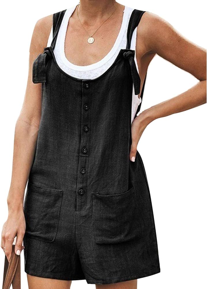 Yeokou Women's Casual Summer Cotton Linen Rompers Overalls Jumpsuit Shorts