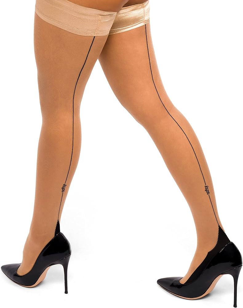 sofsy Sheer Backseam Thigh-High Stockings - Seamed Nylon Pantyhose w/Hold-Up Silicone | 20 Den [Made in Italy]