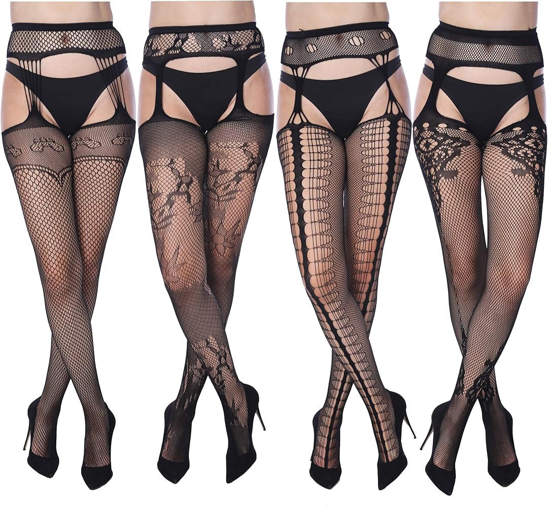 Frenchic Seamless Fishnet Lace Stocking Sexy Tights Extended Sizes (Pack of 4)