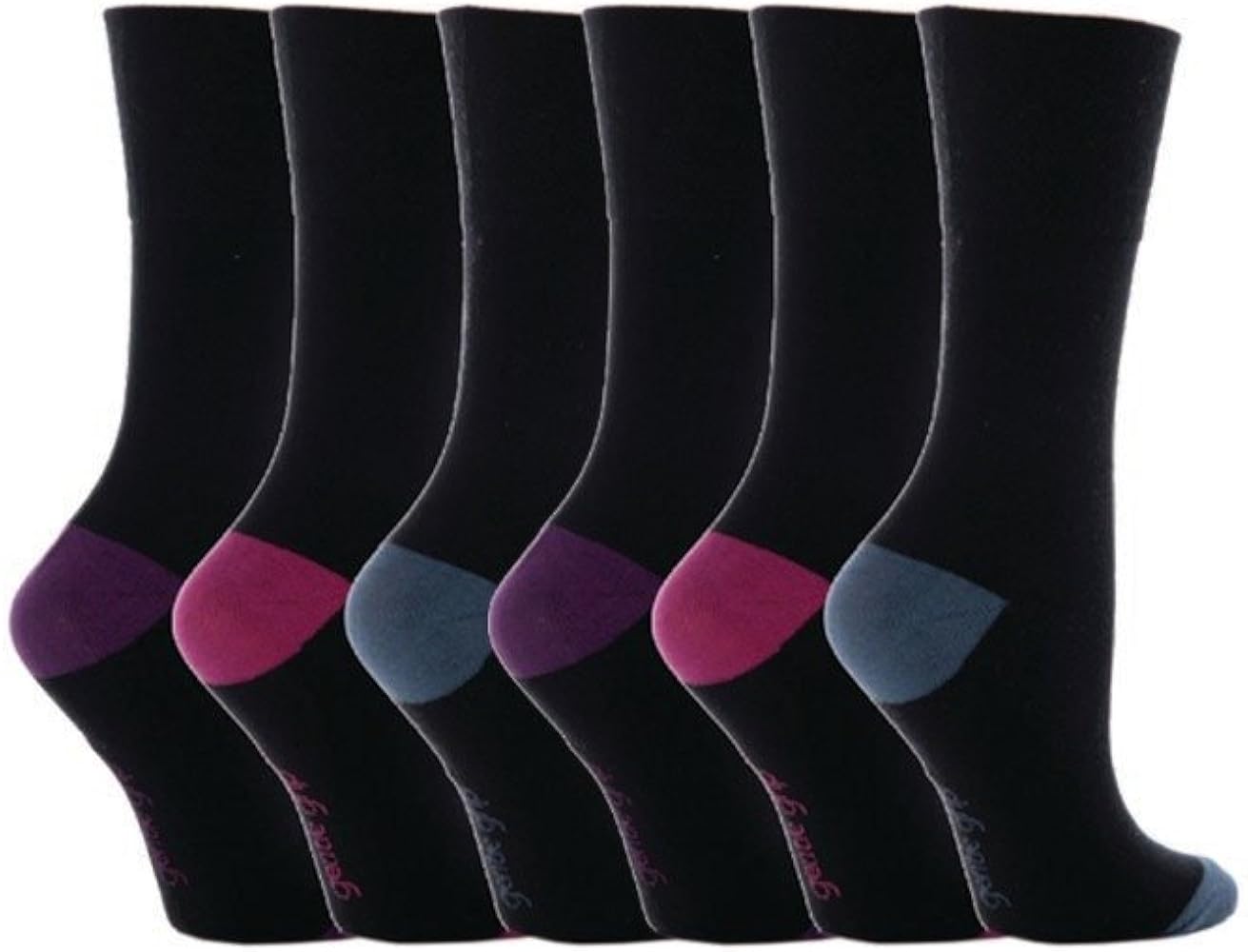 6 Pairs Sockshop Women's Gentle Grip black heel & toe Socks 6-10.5 Us GG11