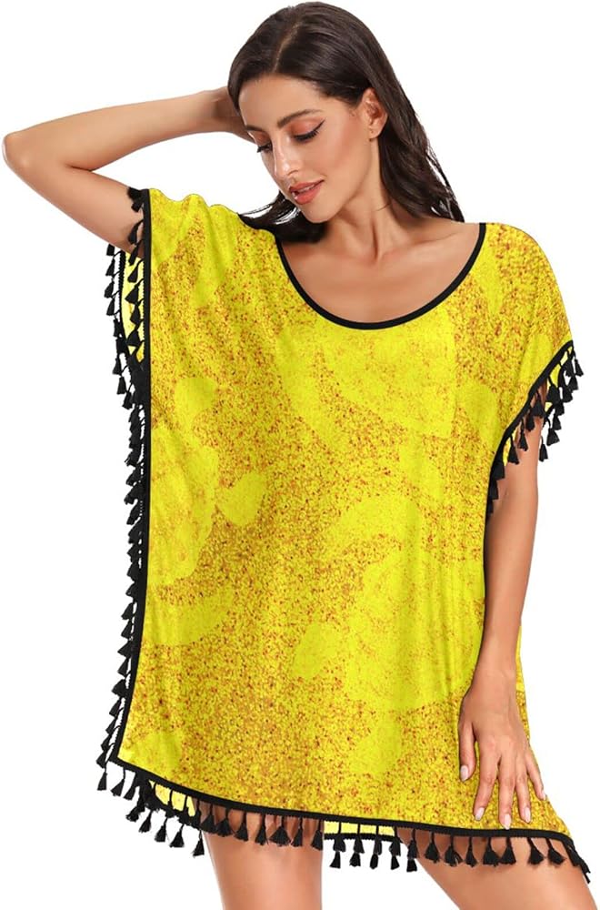 Golden Sea Turtles Swimsuit Coverup for Women Swim Coverup Chiffon Summer Beach Cover Up for Swimwear Travel Beach,S