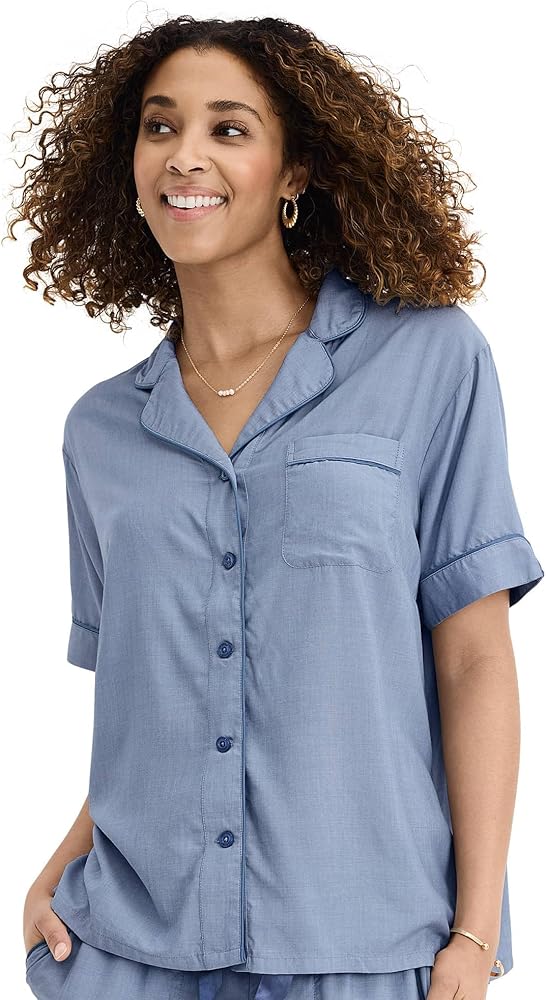 Jockey Women's Sleepwear Soft Touch Luxe Woven Short Sleeve Top