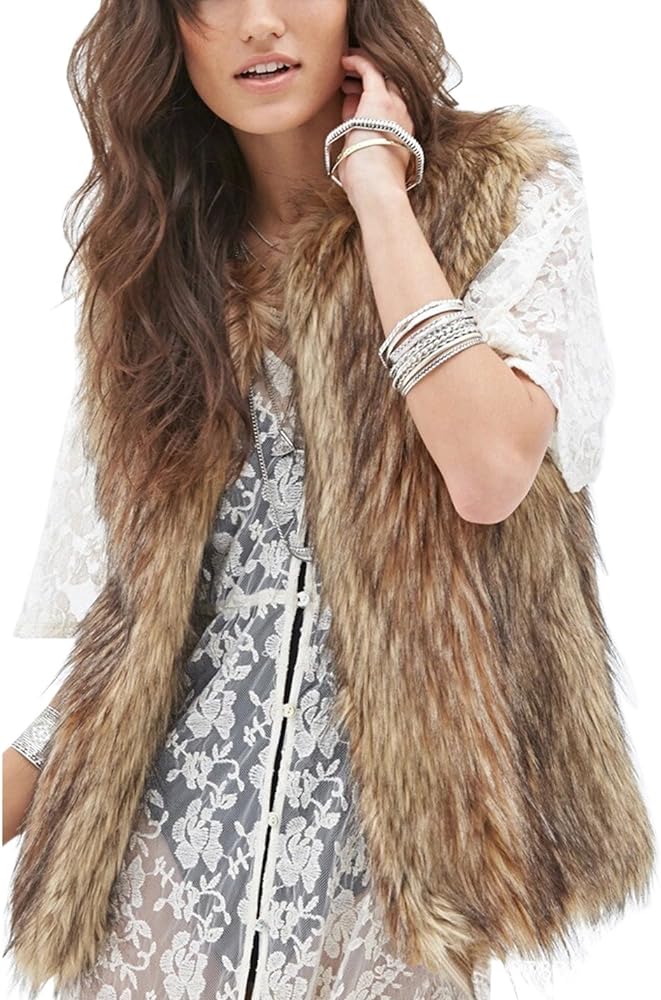 Tanming Women's Fashion Autumn And Winter Warm Short Faux Fur Vests