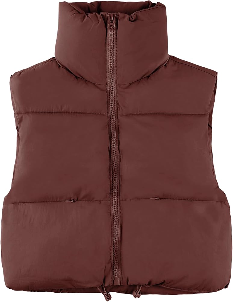 UANEO Cropped Puffer Vest Women Zip Up Stand Collar Sleeveless Padded Crop Puffy Vests