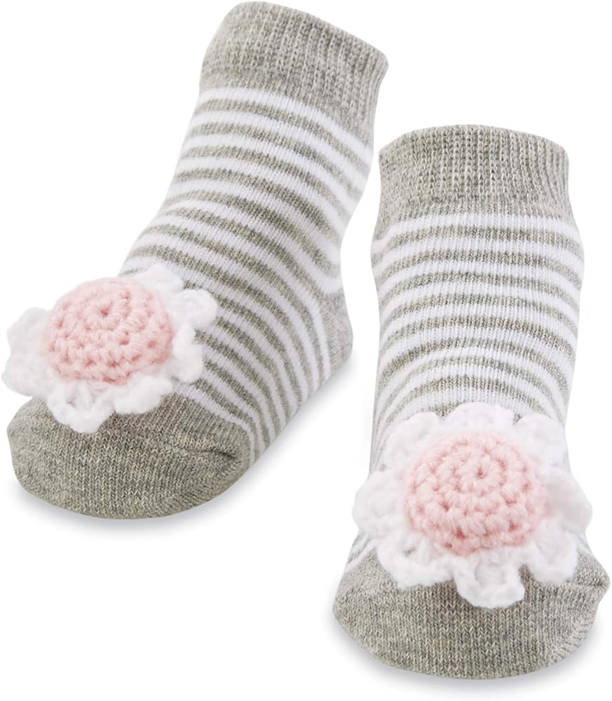 Mud Pie womens Classic Mud Pie Flower Rattle Socks, Gray, 0-12 Months US