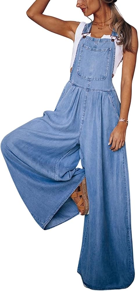 loveimgs Women's Casual Ripped Adjustable Denim Overalls Baggy Wide Leg Bib Pants Palazzo Jumpsuit