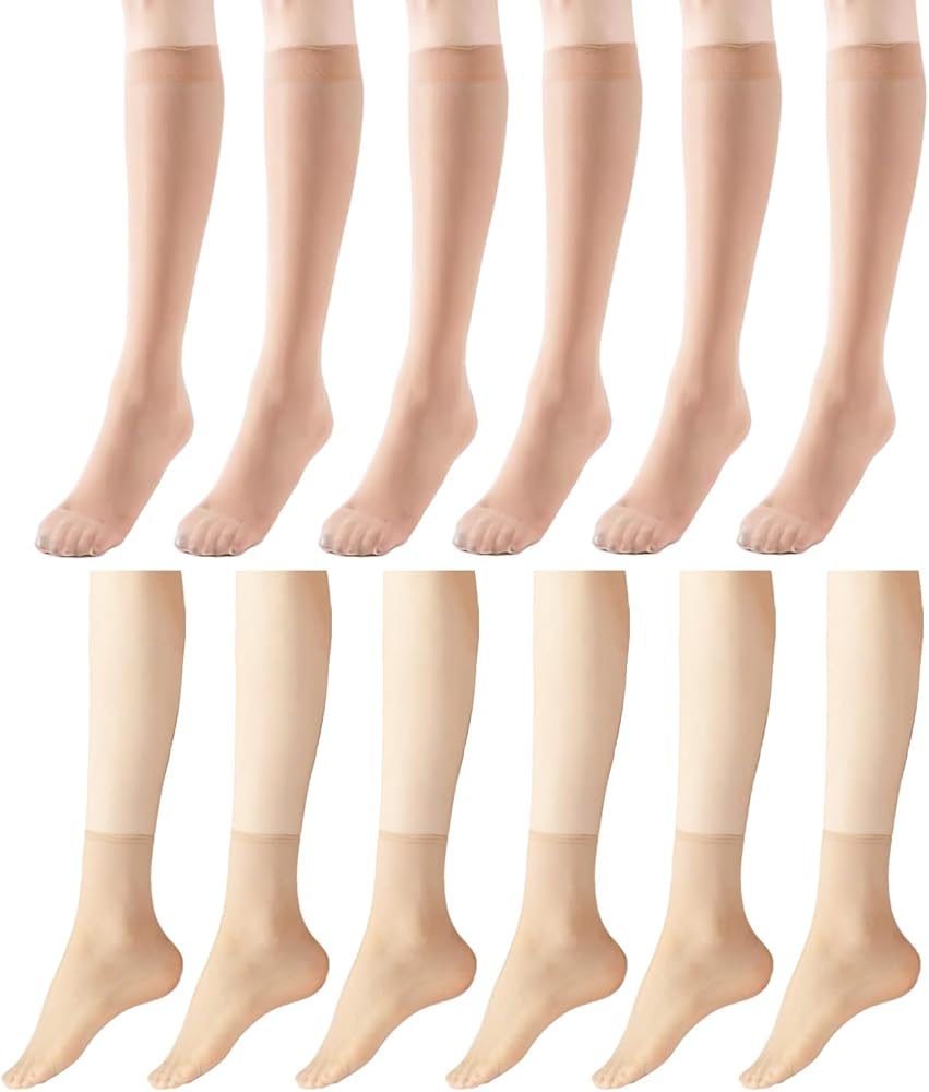 12 Pairs Sheer Tights for Women Knee High Stockings Sheer Mesh Calf Socks Pantyhose