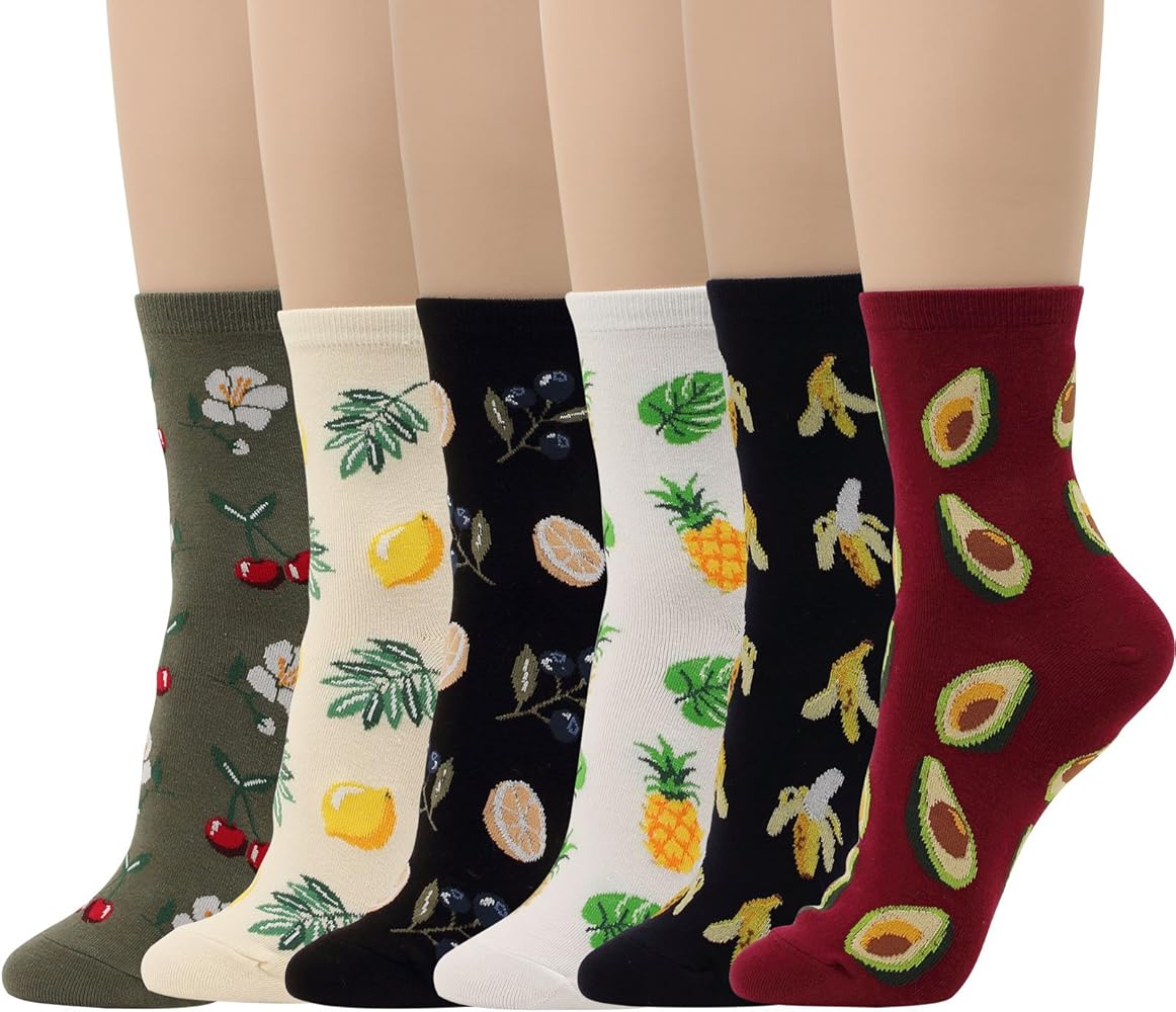 6 Pairs Fruits Socks Lemon Tree Banana Cherry Avocado Pineapple Women Girl Novelty