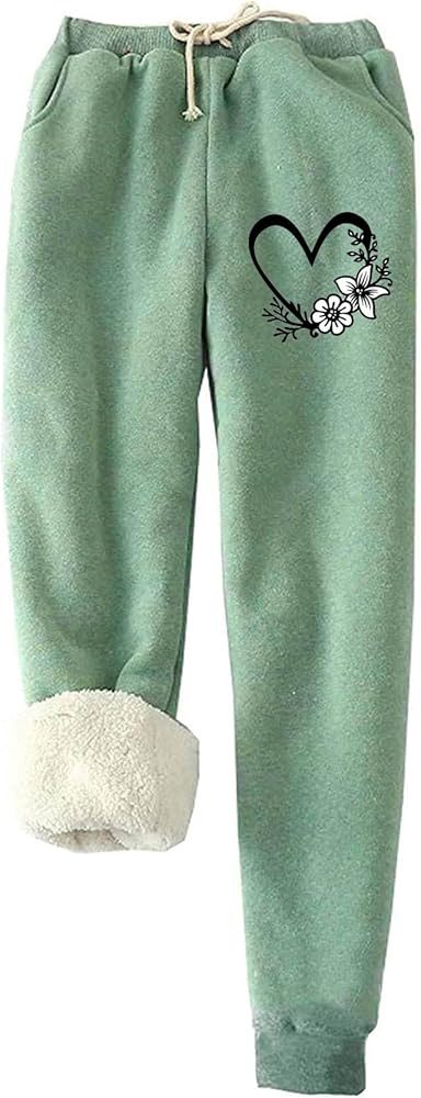 Fleece Lined Sweatpants for Women Thermal Warm Winter Cozy Sherpa Pants Fuzzy Soft Lounge Pants Thick Outdoor Slacks