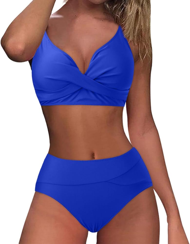 Womens High Waisted Bikini Sets 2024 Summer One Piece Swimsuit Tummy Control Plus Size Tankini Bathing Suits Swimwear