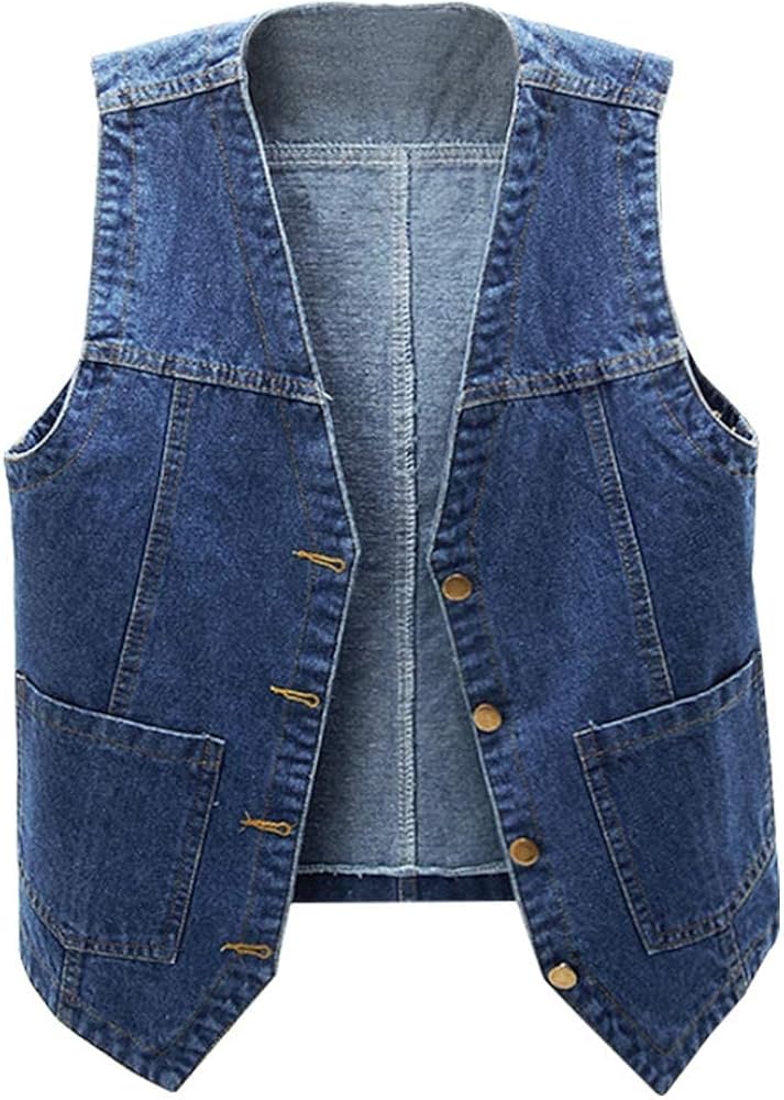 Kedera Women's Sleeveless Denim Vest V Neck Button Down Lightweight Jean Waistcoat Jacket