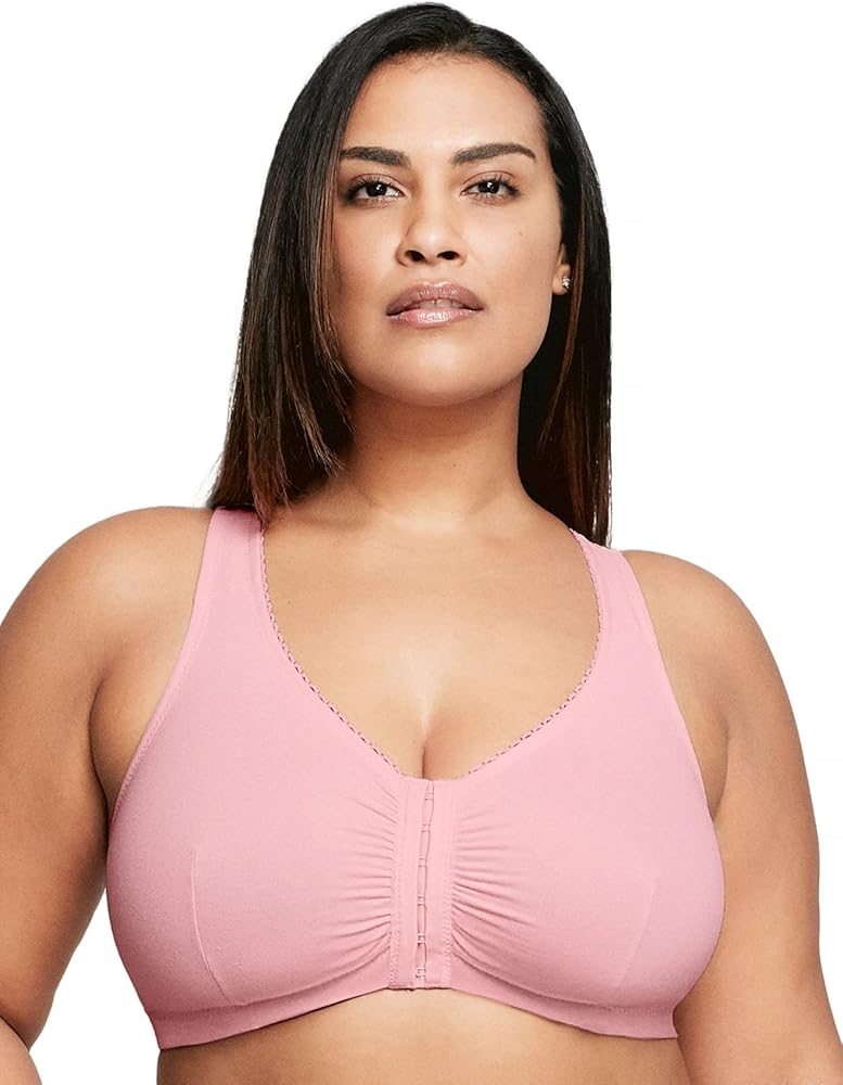 Glamorise Women's Plus Size Front-Closure Cotton T-Back Wirefree #1908