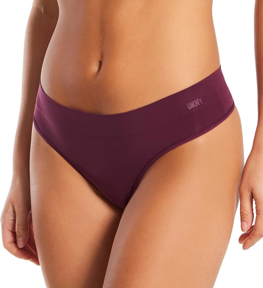 DKNY Womens Seamless Litewear Panty Thong, Grape Wine, X-Large