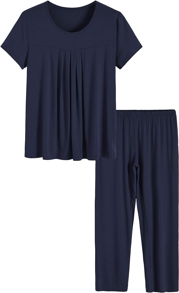 Latuza Women's Pleated Shirt and Pants Pajamas Set