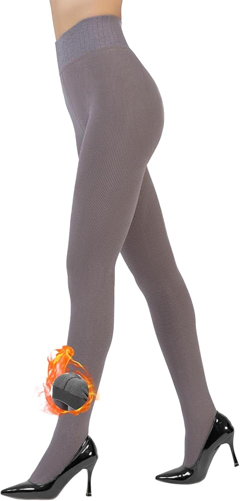 Winter Ribbed Thick Thermal Tights, Warm Fleece Lined Leggings for Women